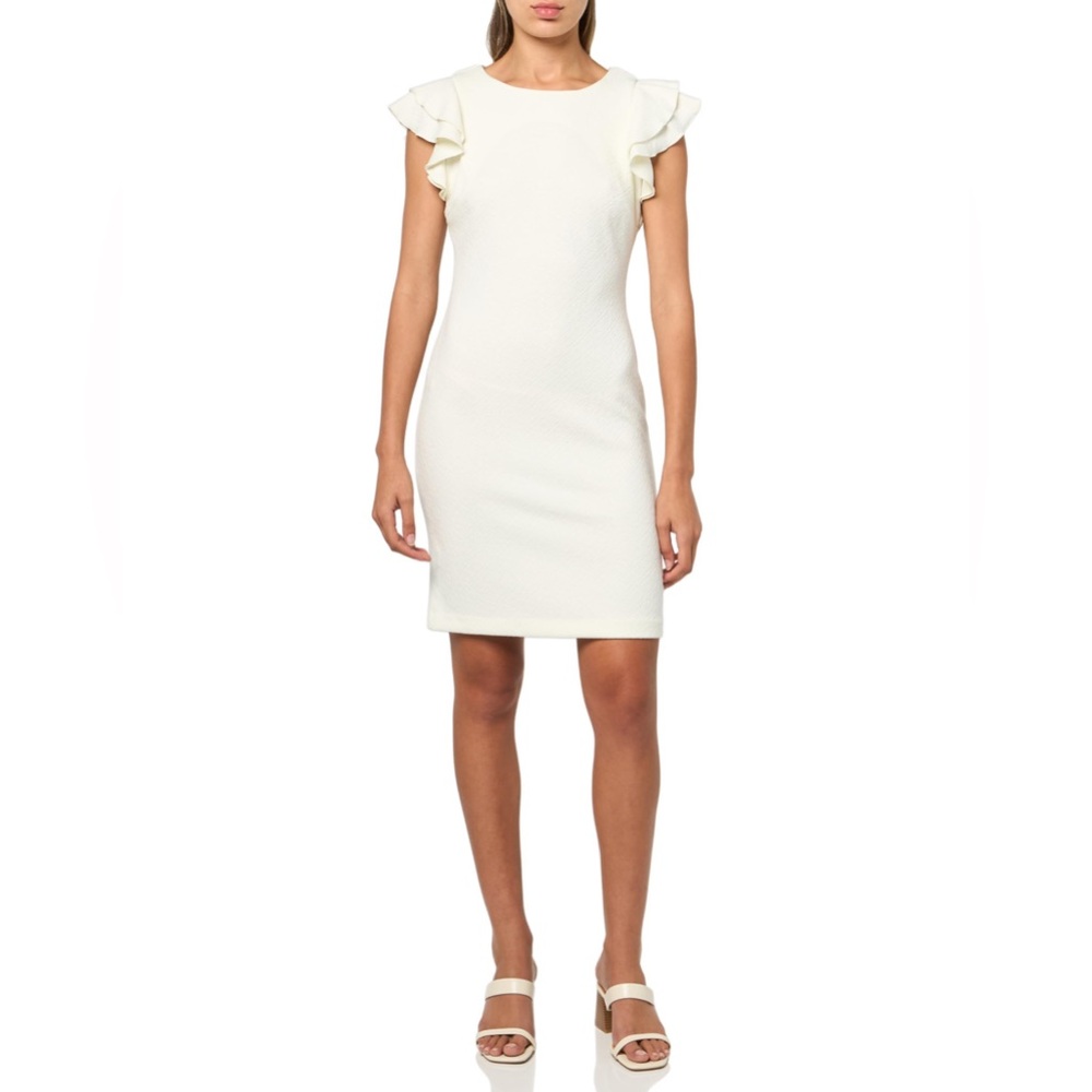 Tommy Hilfiger White Ruffle Sleeve Sheath Dress Size 12P NWT $99